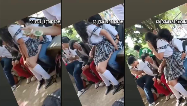 alumnos de prepa se ponen a coger disimuladamente en el patio de la escuela