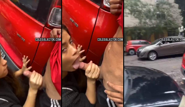 jovencita calenturienta se la chupa en plena calle al novio