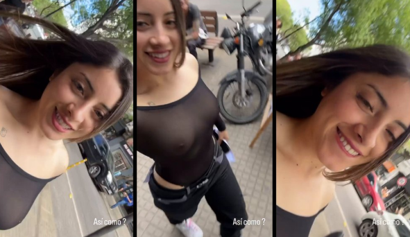Sale a la calle con una blusa que deja ver sus pechos